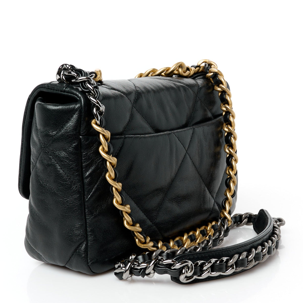 Medium Quilted Goatskin Flap Shoulder Bag - Black