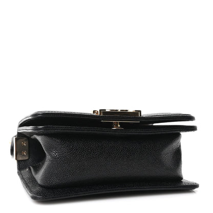 Mini Quilted Caviar Flap Shoulder Bag - Black