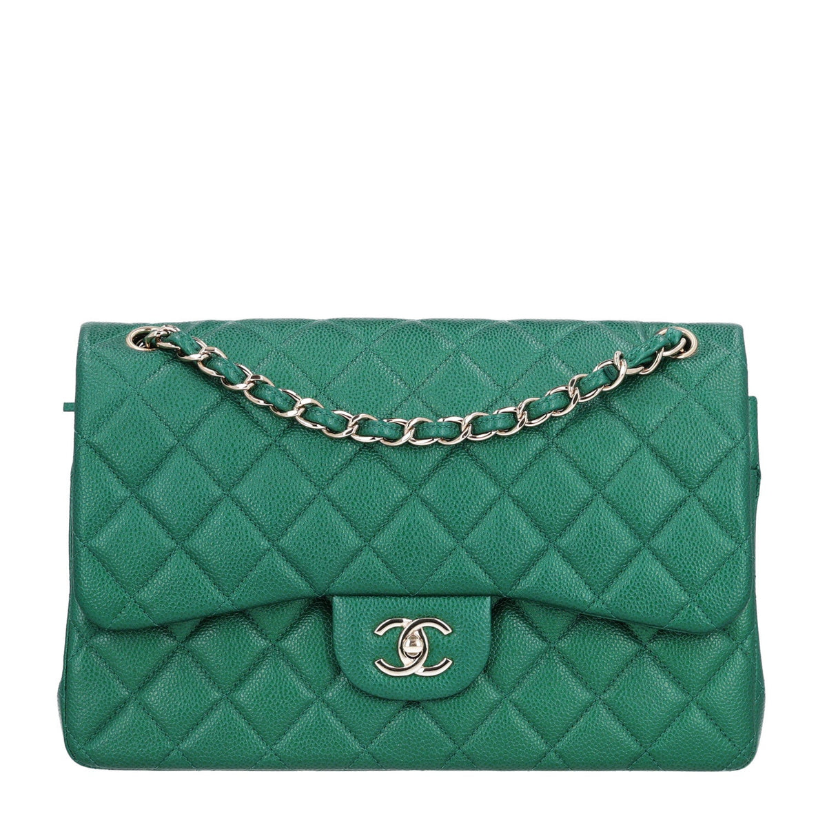Quilted Caviar Flap Shoulder Bag - Green
