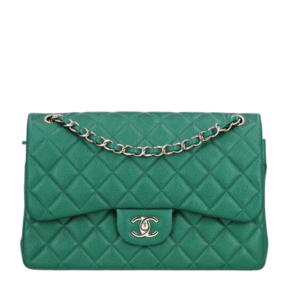 Quilted Caviar Flap Shoulder Bag - Green