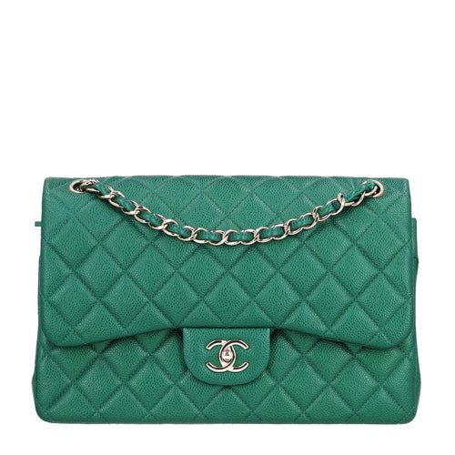 Quilted Caviar Flap Shoulder Bag - Green