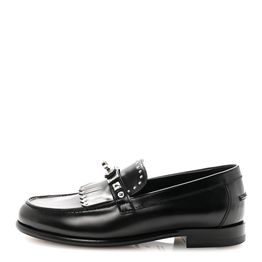 Glazed Calfskin Medor Studded Fringe Destin Loafer Black