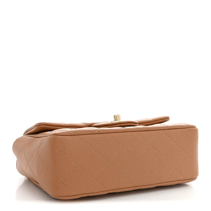 Mini Quilted Lambskin Flap Shoulder Bag - Tan