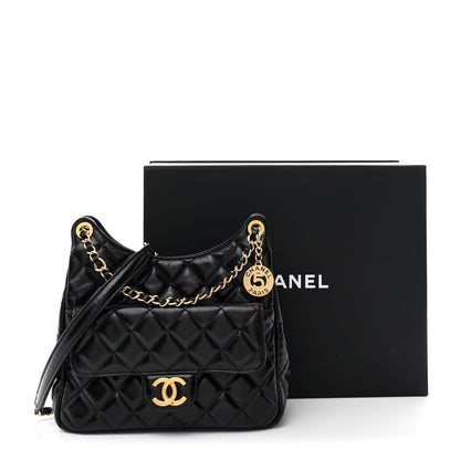Quilted Calfskin Hobo Bag - Black