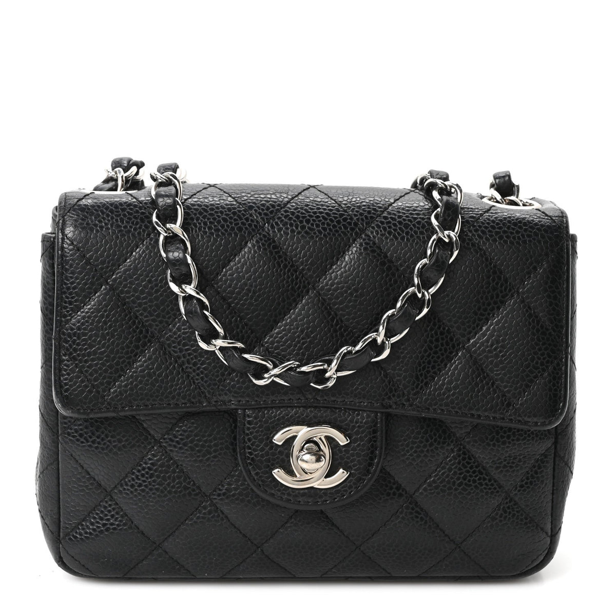 Mini Quilted Caviar Flap Shoulder Bag - Black