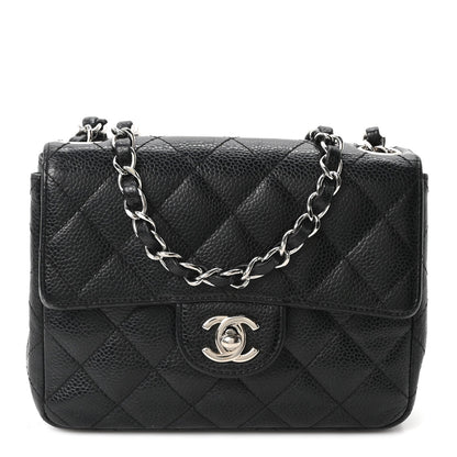 Mini Quilted Caviar Flap Shoulder Bag - Black