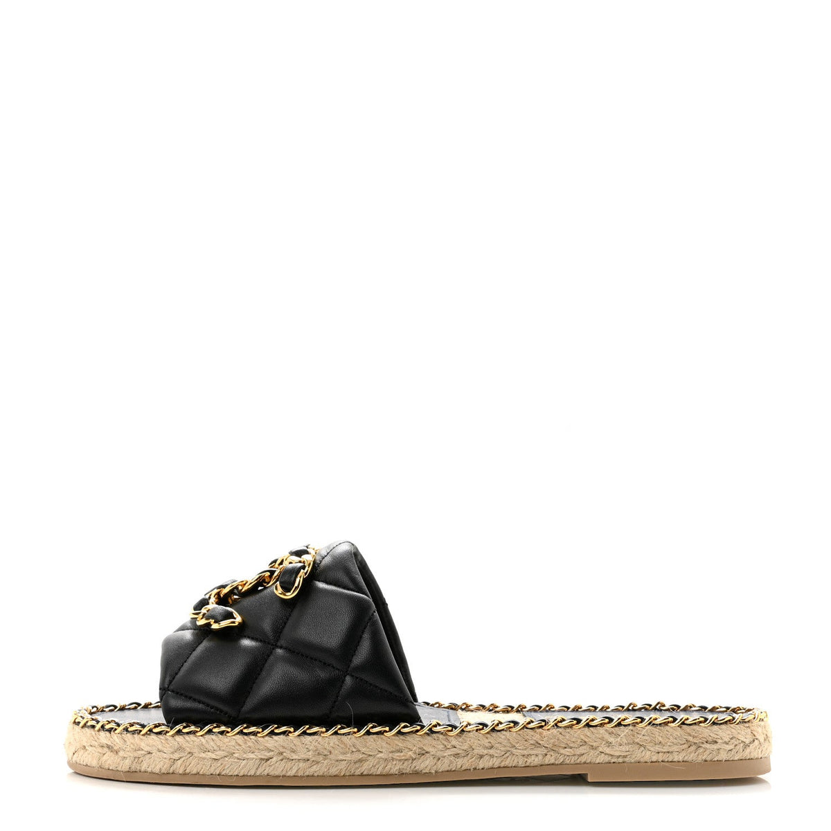 Lambskin Quilted CC Chain Espadrille Mules Black Navy