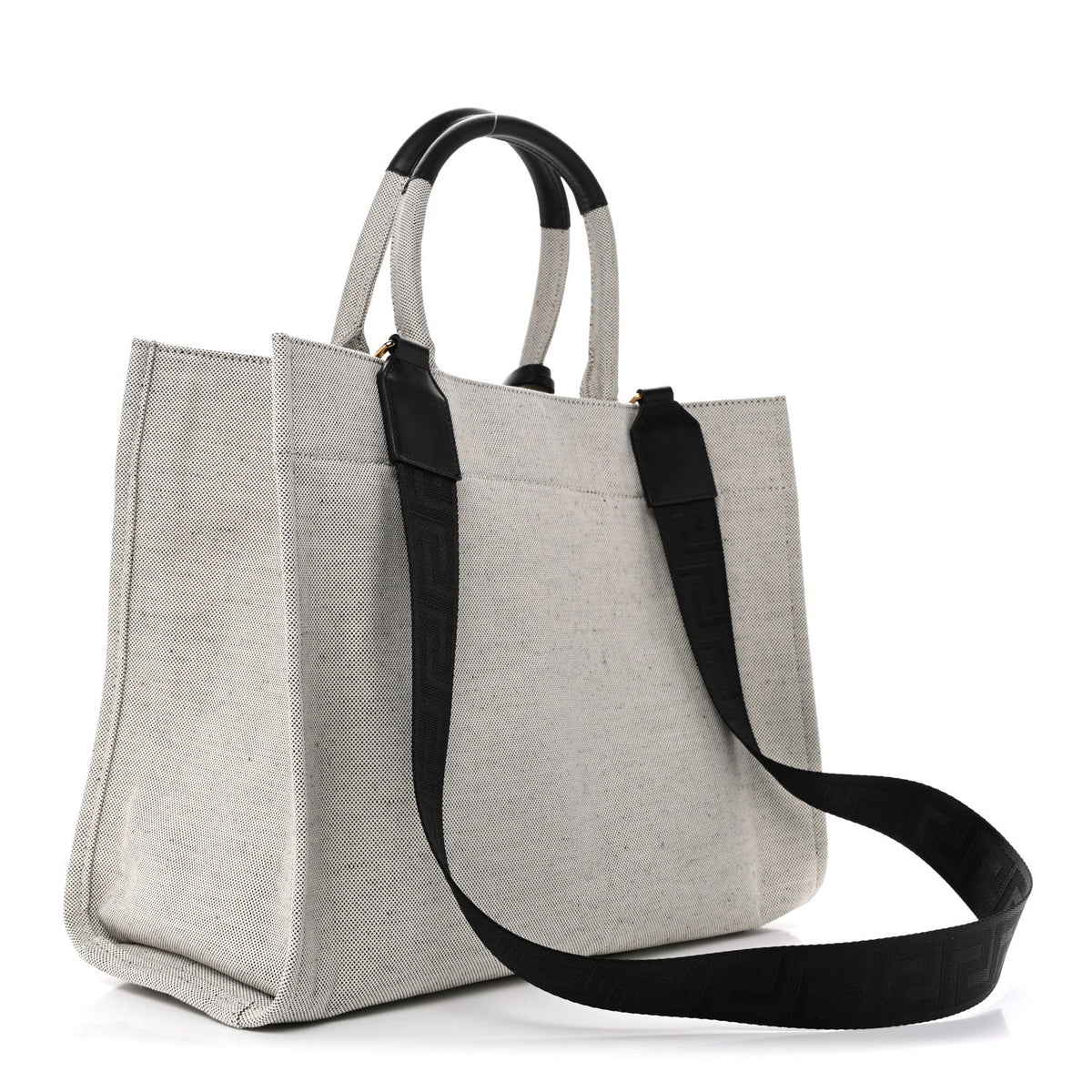Large Calfskin Canvas Tote Bag - Black