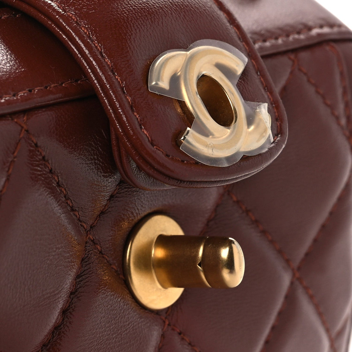 Mini Quilted Lambskin Handbag - Brown