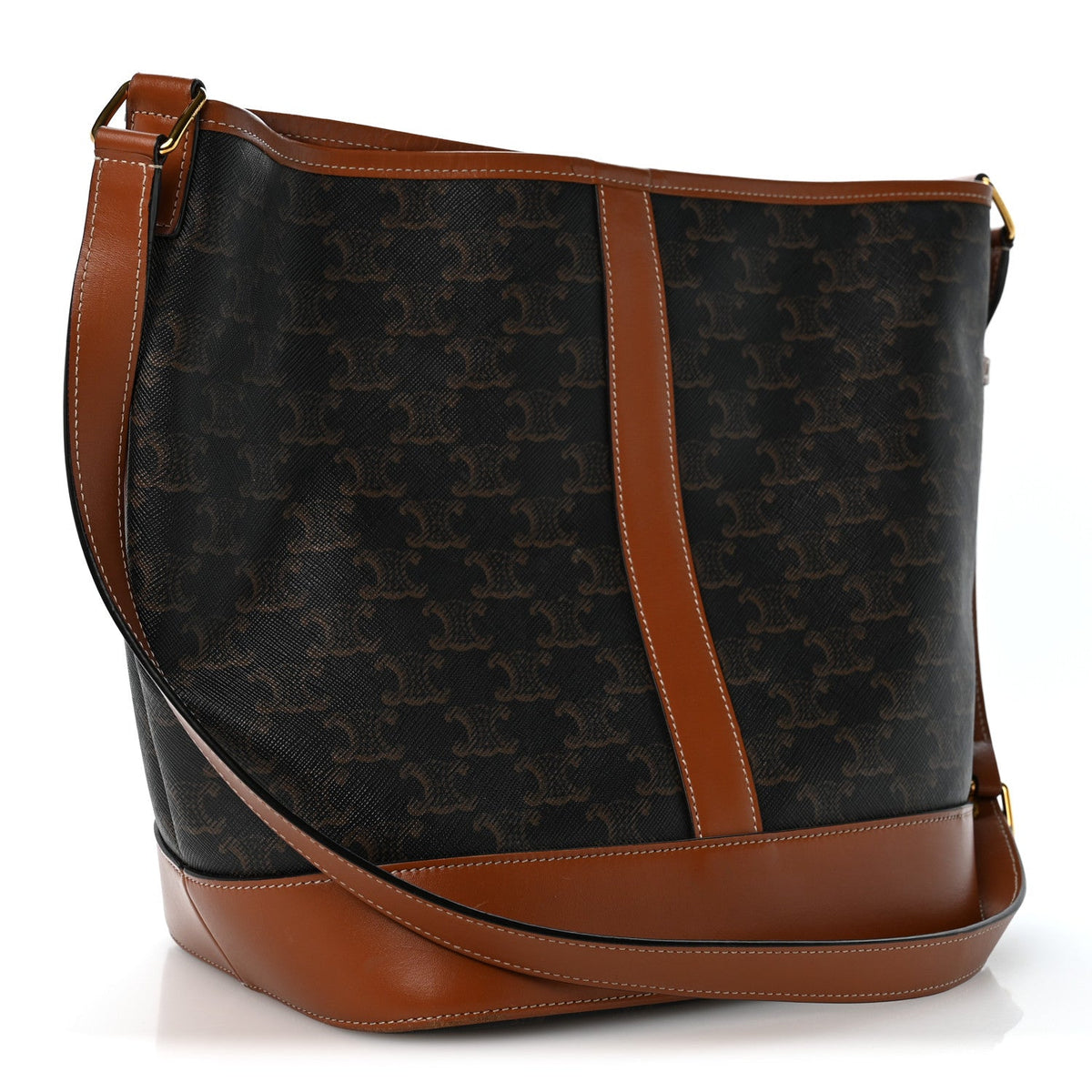Medium Calfskin Canvas Bucket Bag - Tan
