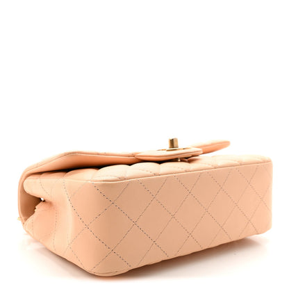 Mini Quilted Lambskin Flap Shoulder Bag - Tan
