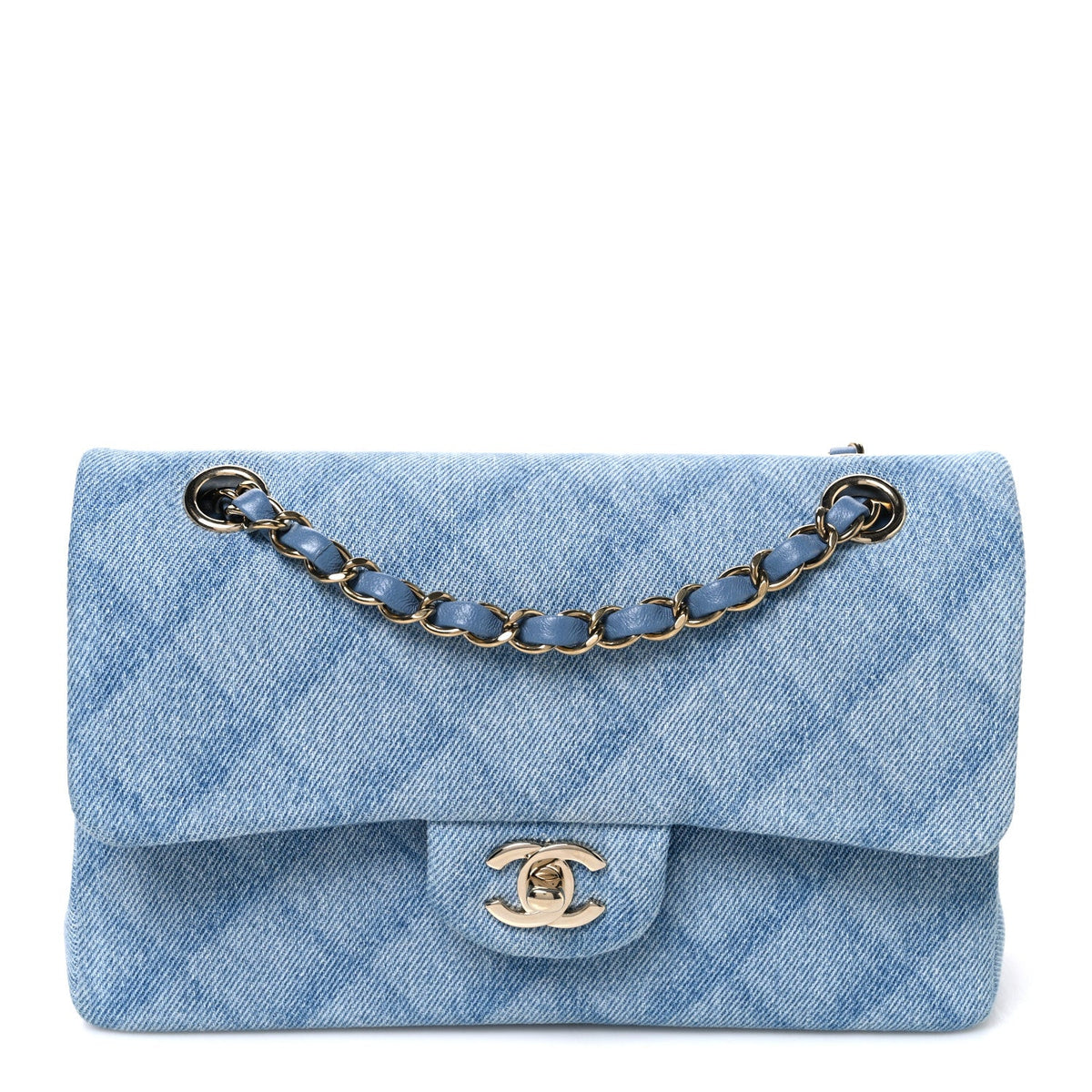 Small Quilted Flap Shoulder Bag - Light Blue