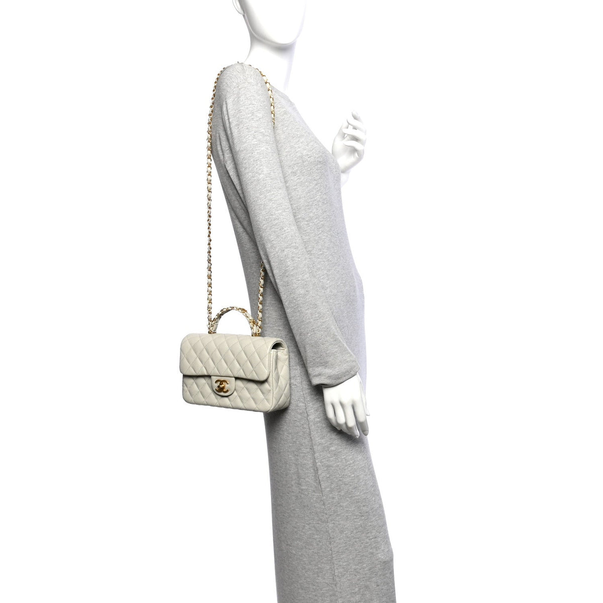 Small Quilted Caviar Flap Shoulder Bag - Grey