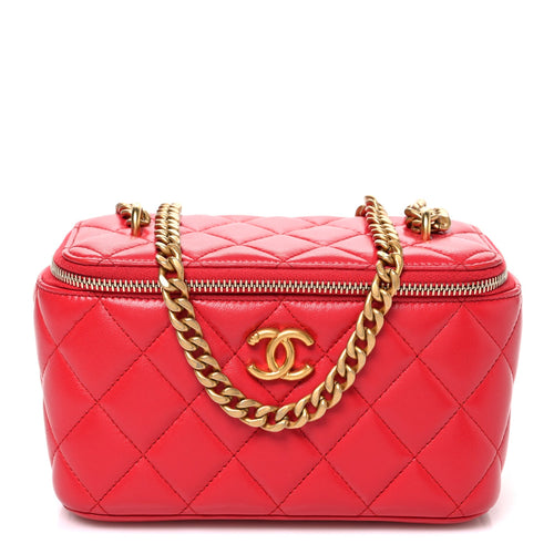 Quilted Caviar Handbag - Red