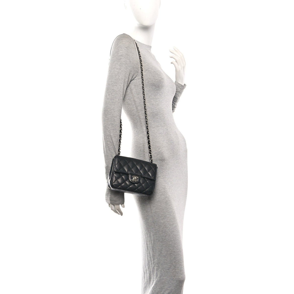 Mini Quilted Caviar Flap Shoulder Bag - Black
