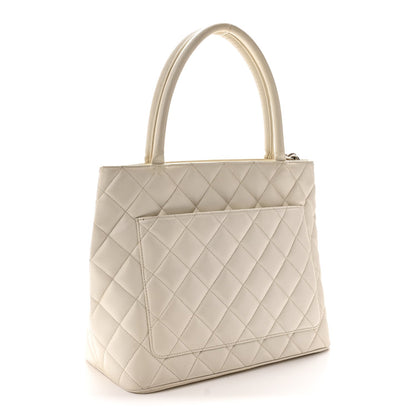 Quilted Caviar Tote Bag - White