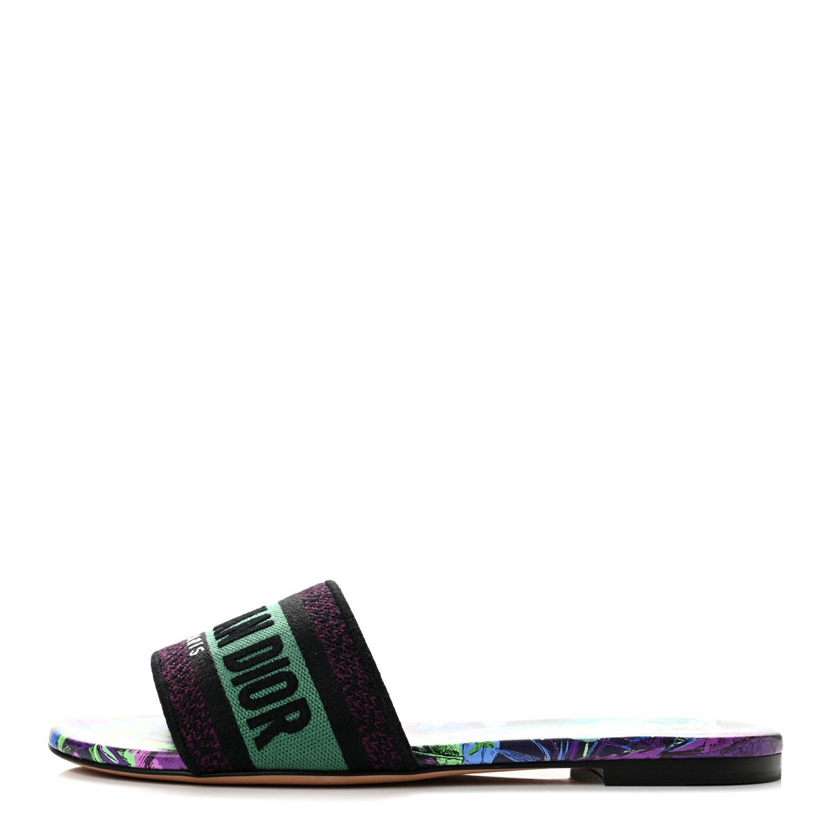 Canvas Toile De Jouy Voyage Embroidered Dway Flat Slide Sandals Purple