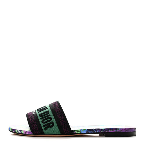 Canvas Toile De Jouy Voyage Embroidered Dway Flat Slide Sandals Purple