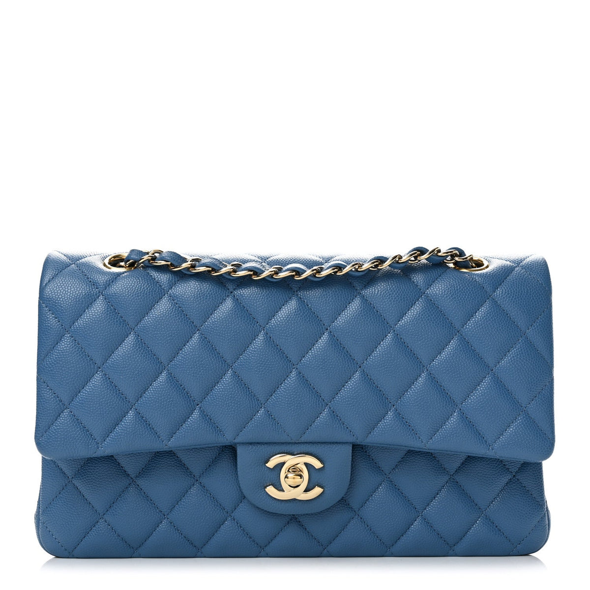 Medium Quilted Caviar Flap Shoulder Bag - Blue