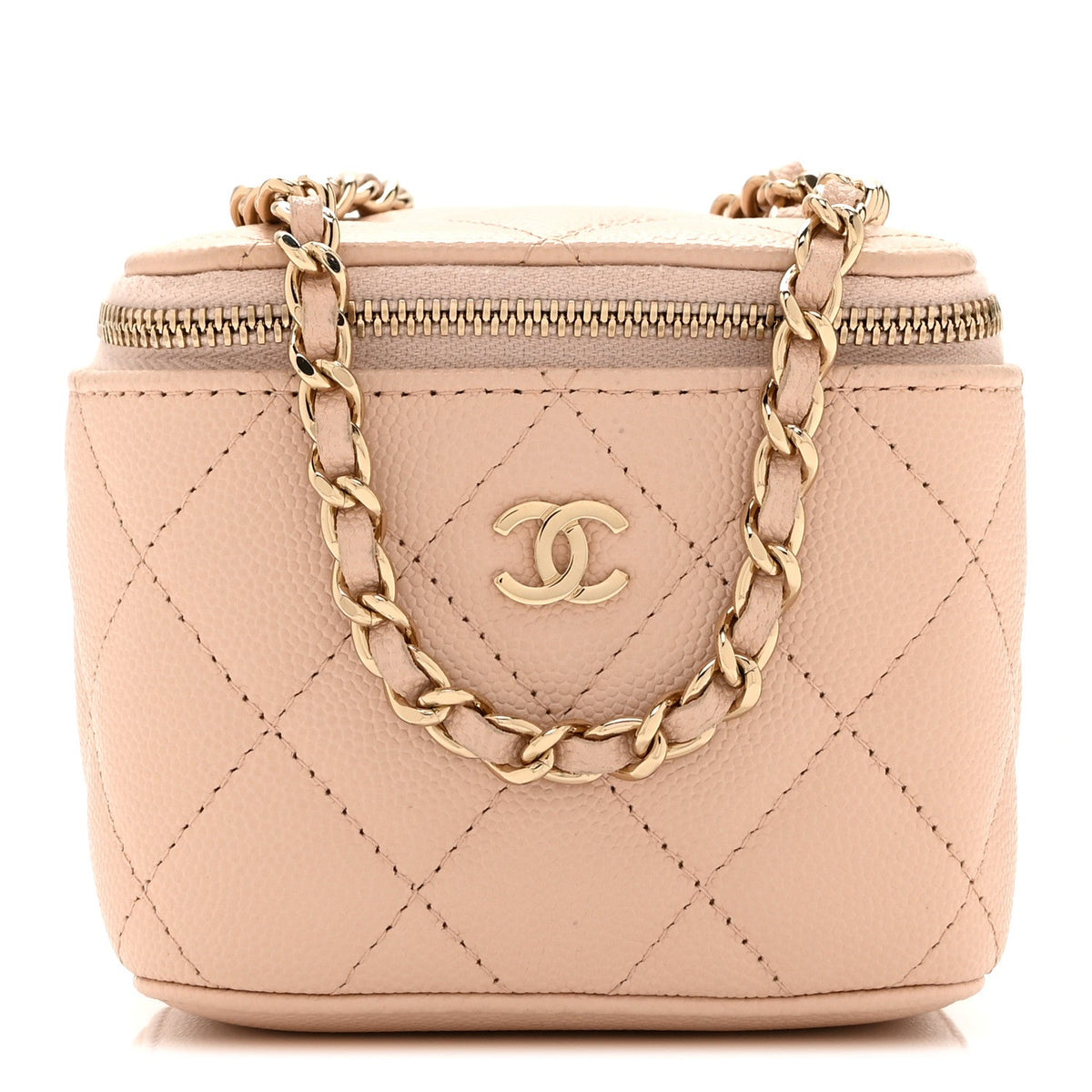 Mini Quilted Caviar Handbag - Beige