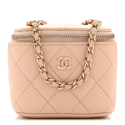 Mini Quilted Caviar Handbag - Beige
