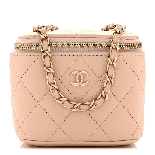 Mini Quilted Caviar Handbag - Beige