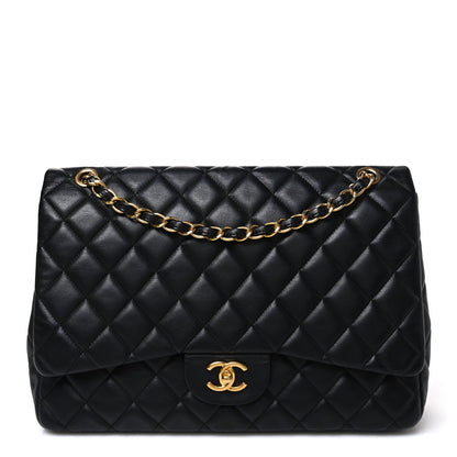 Maxi Quilted Lambskin Flap Shoulder Bag - Black