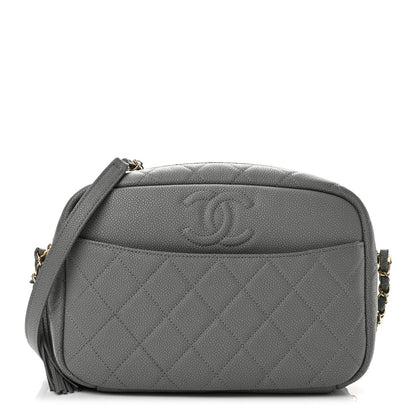 Small Quilted Caviar Handbag - Grey