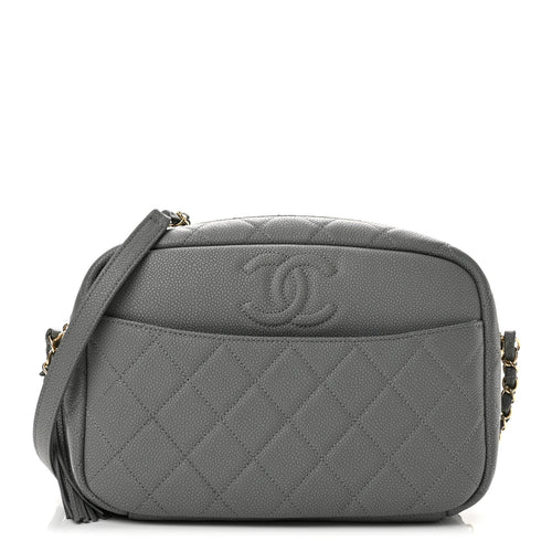 Small Quilted Caviar Handbag - Grey