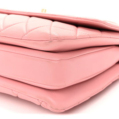 Small Quilted Lambskin Flap Shoulder Bag - Pink