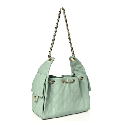 Small Quilted Caviar Handbag - Light Green