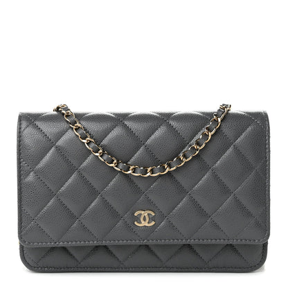 Quilted Caviar Wallet Bag - Grey