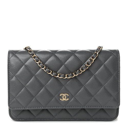 Quilted Caviar Wallet Bag - Grey