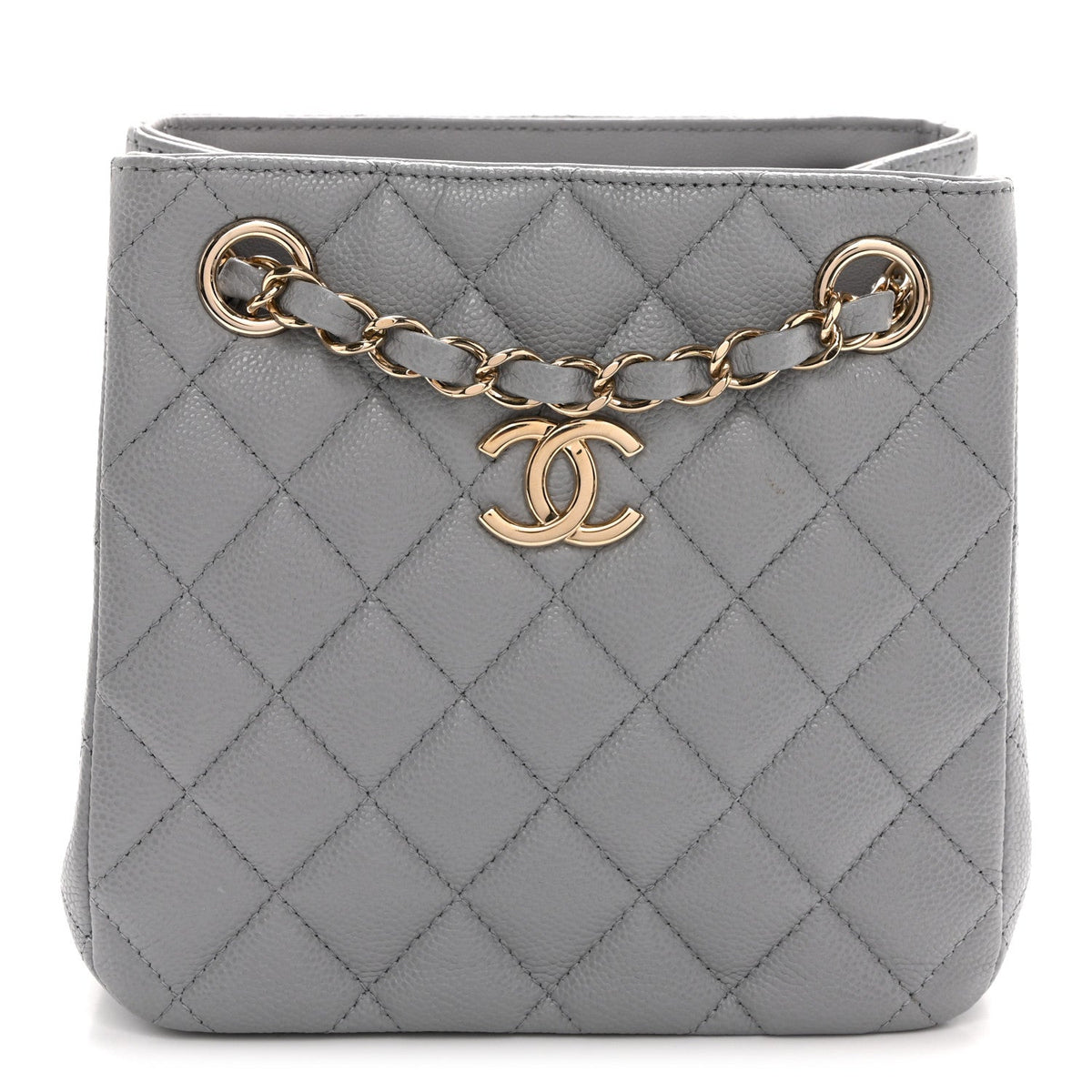 Mini Quilted Caviar Bucket Bag - Grey