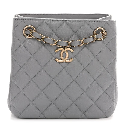 Mini Quilted Caviar Bucket Bag - Grey