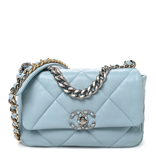 Medium Quilted Lambskin Flap Shoulder Bag - Light Blue