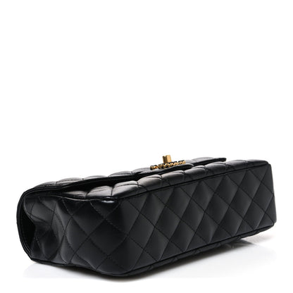 Small Quilted Lambskin Flap Shoulder Bag - Black