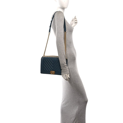 Medium Quilted Caviar Flap Shoulder Bag - Blue