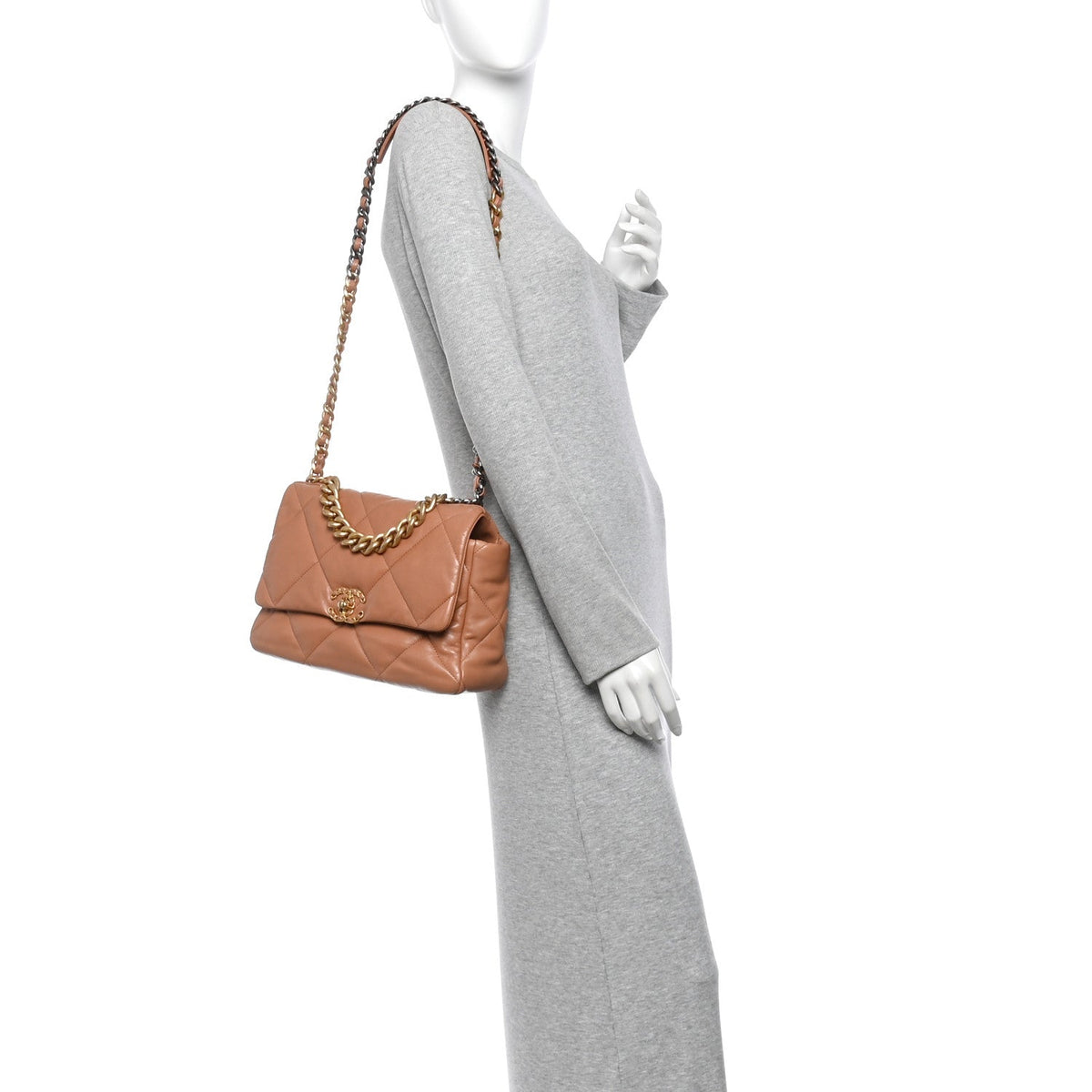 Large Quilted Lambskin Flap Shoulder Bag - Brown