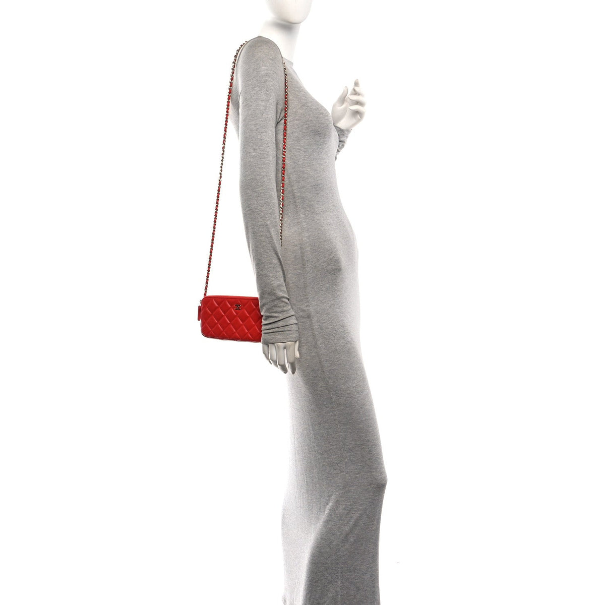 Small Quilted Lambskin Clutch Bag - Red