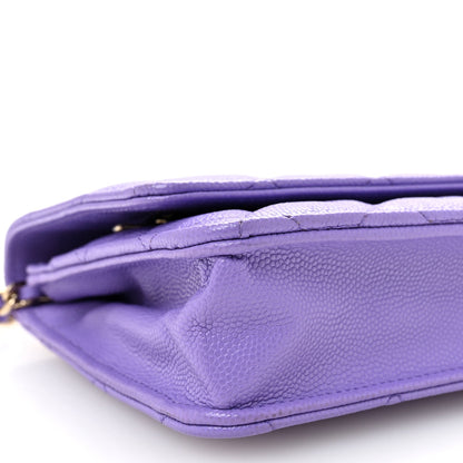 Quilted Caviar Wallet Bag - Purple