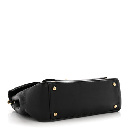 Large Quilted Caviar Flap Shoulder Bag - Black