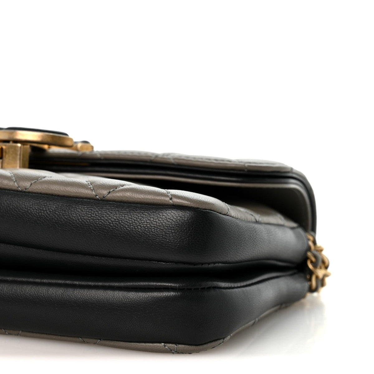 Small Quilted Lambskin Flap Shoulder Bag - Grey