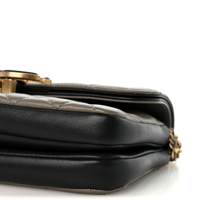 Small Quilted Lambskin Flap Shoulder Bag - Grey