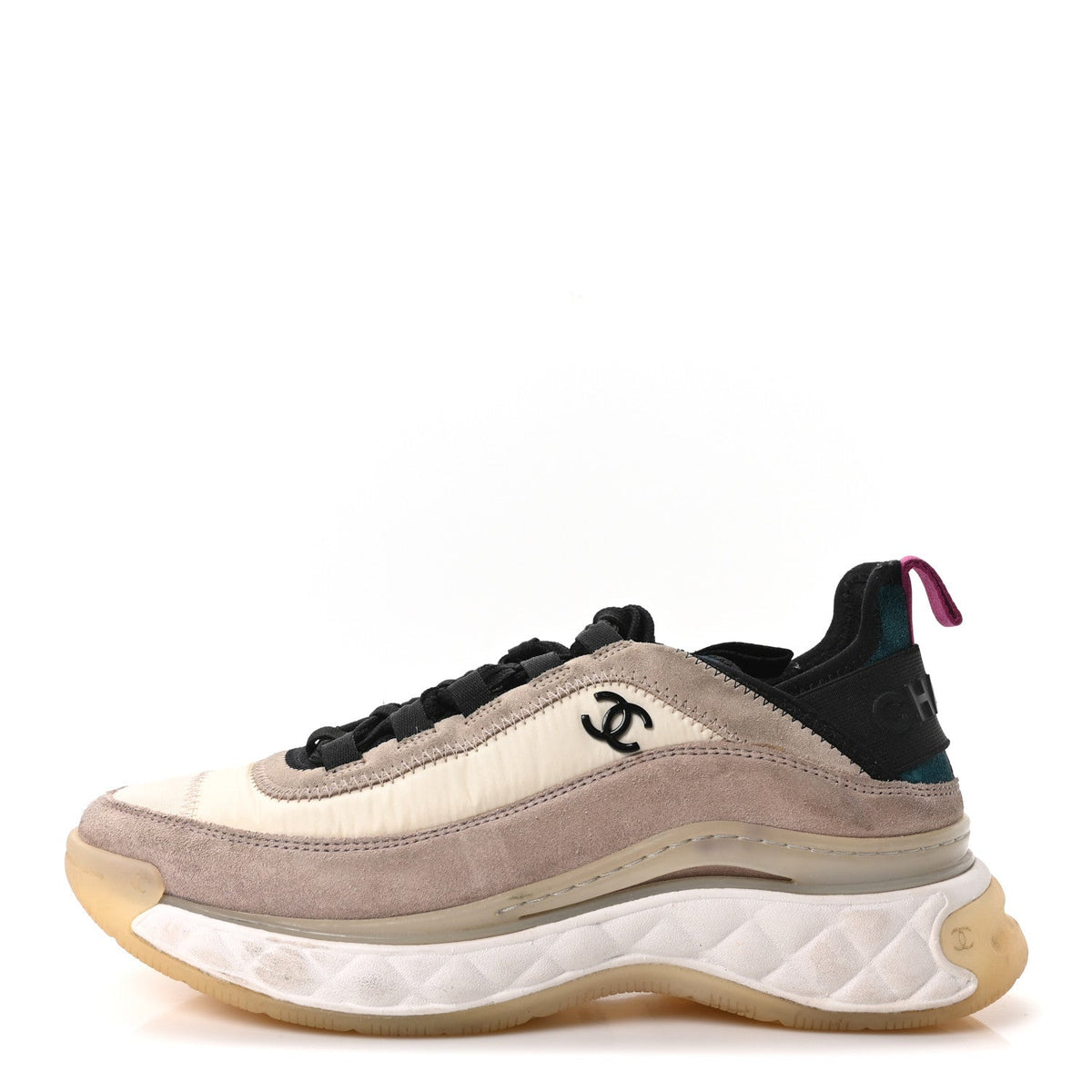 Suede Calfskin Nylon Grosgrain CC Sneakers Beige Pink
