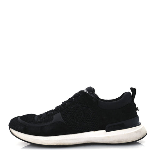 Calfskin Mesh Lycra Suede Logo Sneakers Black