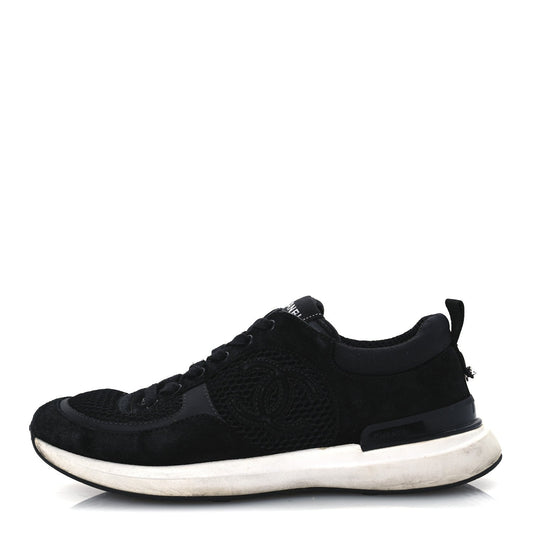 Calfskin Mesh Lycra Suede Logo Sneakers Black