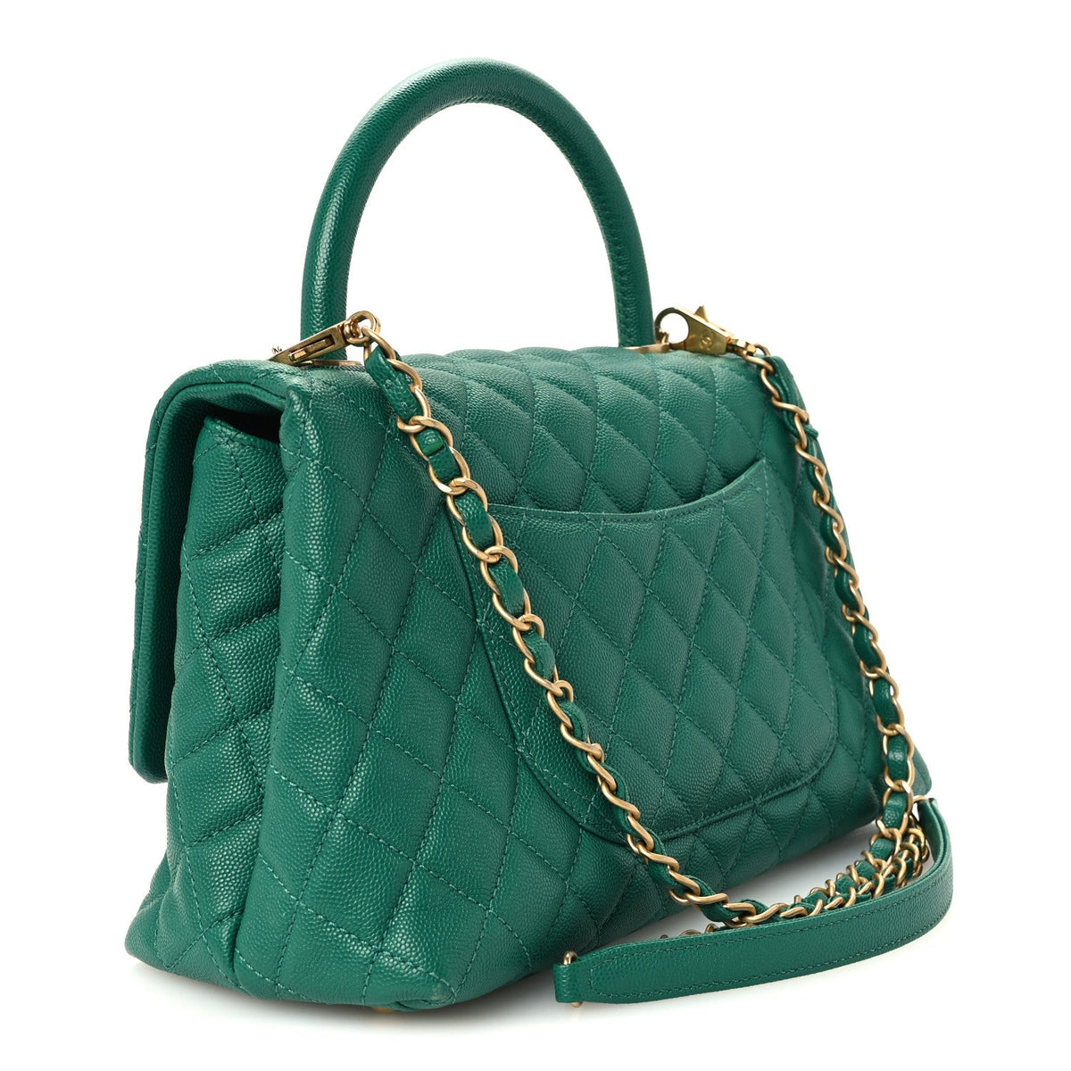 Small Quilted Caviar Flap Shoulder Bag - Green