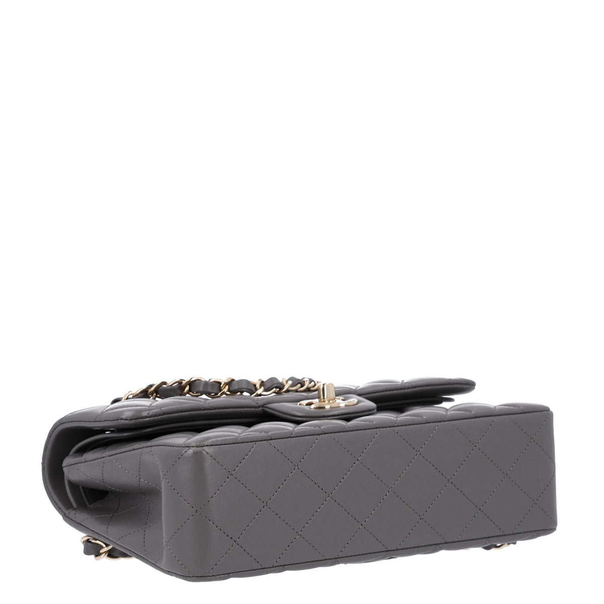 Small Quilted Lambskin Flap Shoulder Bag - Grey
