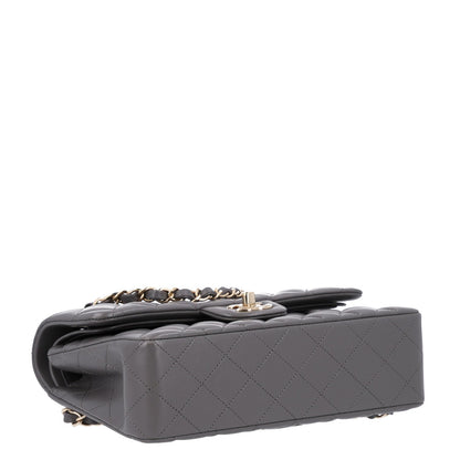 Small Quilted Lambskin Flap Shoulder Bag - Grey
